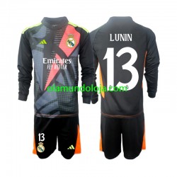 Camisola Real Madrid Andriy Lunin 13 Guarda-redes Criança Equipamento Segundo 2024-2025 Manga Comprida